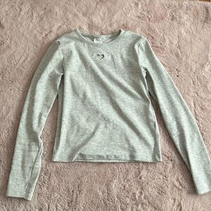 Zara Long Sleeve Ribbed Grey Shirt - With Heart Hole - (13-14)